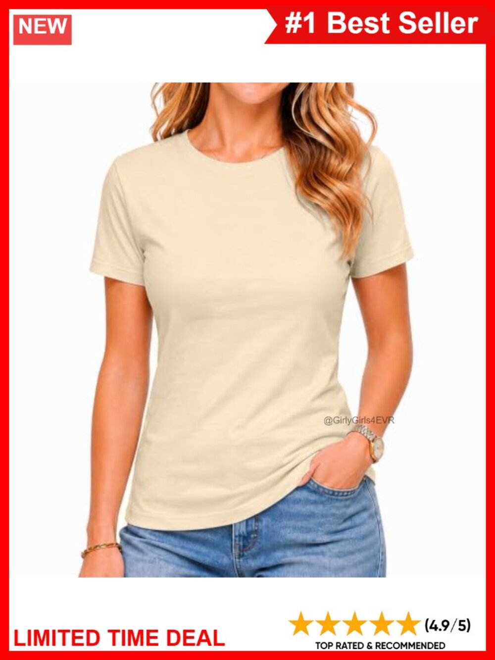 100% Cotton Crew Neck Short Sleeve Tee Regular Fit Women's T-Shirt